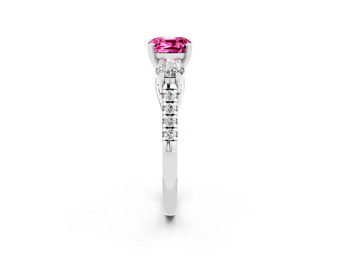 White gold Three-Stone Cushion Cut Pink Sapphire Pavé Band with Four-Prong Setting_26