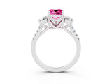 White gold Three-Stone Cushion Cut Pink Sapphire Pavé Band with Four-Prong Setting_27