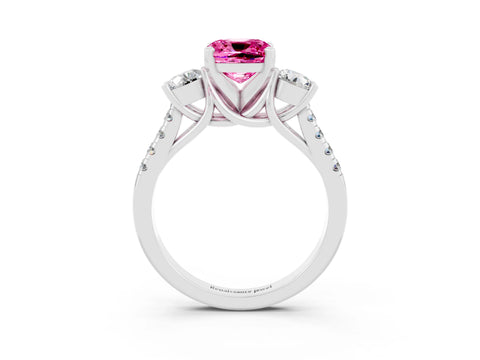 White gold Three-Stone Cushion Cut Pink Sapphire Pavé Band with Four-Prong Setting_27