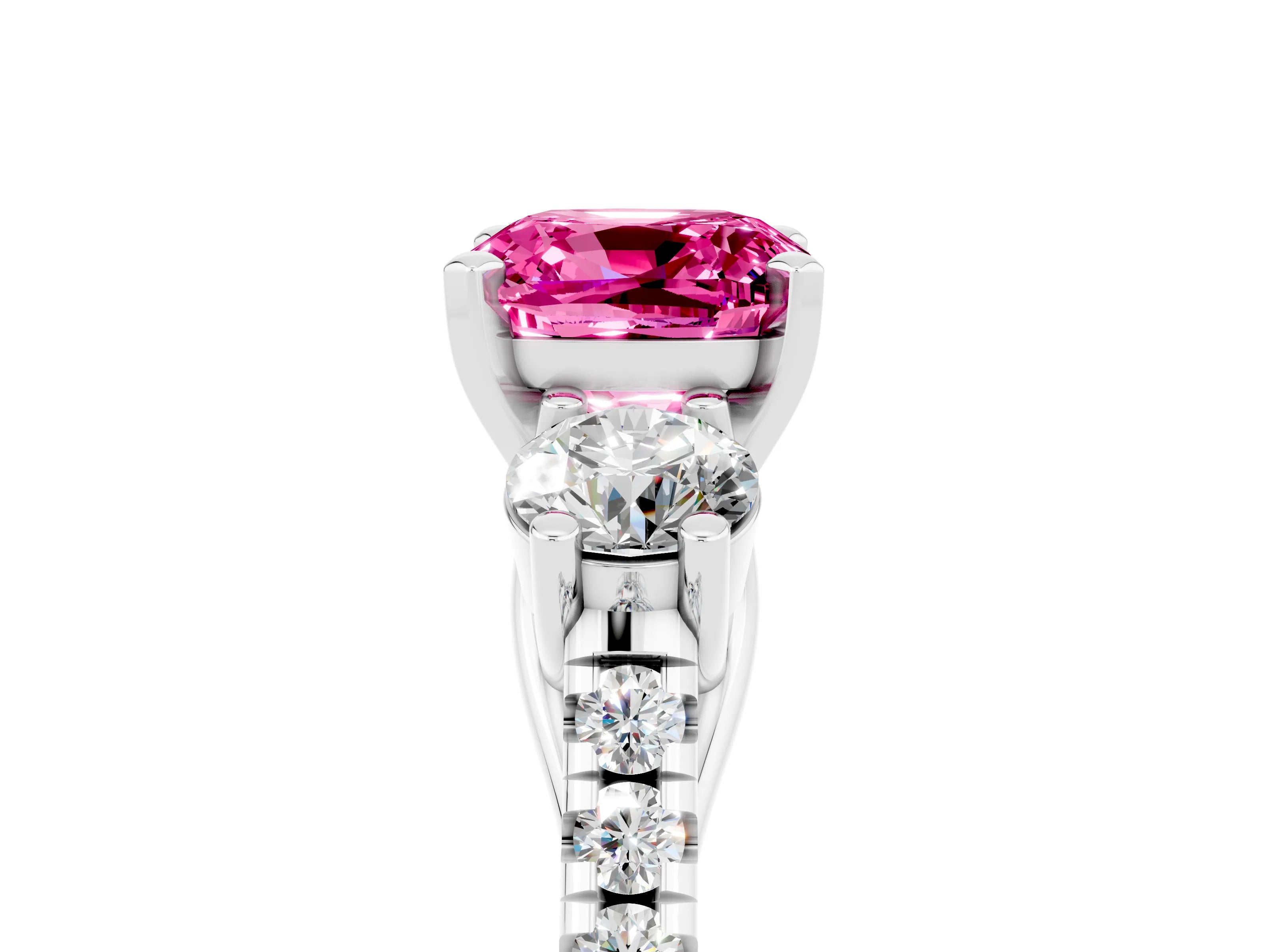 White gold Three-Stone Cushion Cut Pink Sapphire Pavé Band with Four-Prong Setting_29