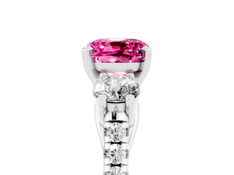 White gold Three-Stone Cushion Cut Pink Sapphire Pavé Band with Four-Prong Setting_29