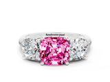 White gold Three-Stone Cushion Cut Pink Sapphire Ring with Pavé Band and Prong Setting_36