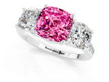 White gold Three-Stone Cushion Cut Pink Sapphire Ring with Pavé Band and Prong Setting_37
