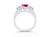 White gold Three-Stone Cushion Cut Pink Sapphire Ring with Pavé Band and Prong Setting_39