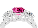 White gold Three-Stone Cushion Cut Pink Sapphire Ring with Pavé Band and Prong Setting_40
