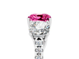 White gold Three-Stone Cushion Cut Pink Sapphire Ring with Pavé Band and Prong Setting_41