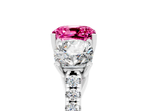 White gold Three-Stone Cushion Cut Pink Sapphire Ring with Pavé Band and Prong Setting_41