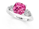 White gold Three-Stone Cushion Cut Pink Sapphire Ring with Pear Side Stones and Four-Prong Setting_25