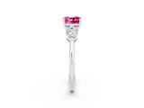 White gold Three-Stone Cushion Cut Pink Sapphire Ring with Pear Side Stones and Four-Prong Setting_26