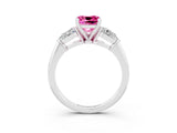 White gold Three-Stone Cushion Cut Pink Sapphire Ring with Pear Side Stones and Four-Prong Setting_27