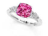 White gold Three-Stone Cushion Cut Pink Sapphire Ring with Pear  Side Stones in Four-Prong Setting_13