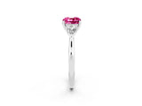 White gold Three-Stone Cushion Cut Pink Sapphire Ring with Pear  Side Stones in Four-Prong Setting_14