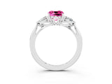 White gold Three-Stone Cushion Cut Pink Sapphire Ring with Pear  Side Stones in Four-Prong Setting_15