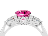 White gold Three-Stone Cushion Cut Pink Sapphire Ring with Pear  Side Stones in Four-Prong Setting_16