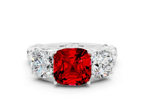 White gold Three-Stone Cushion Cut Ruby Braided Band Ring with Four-Prong Setting_48