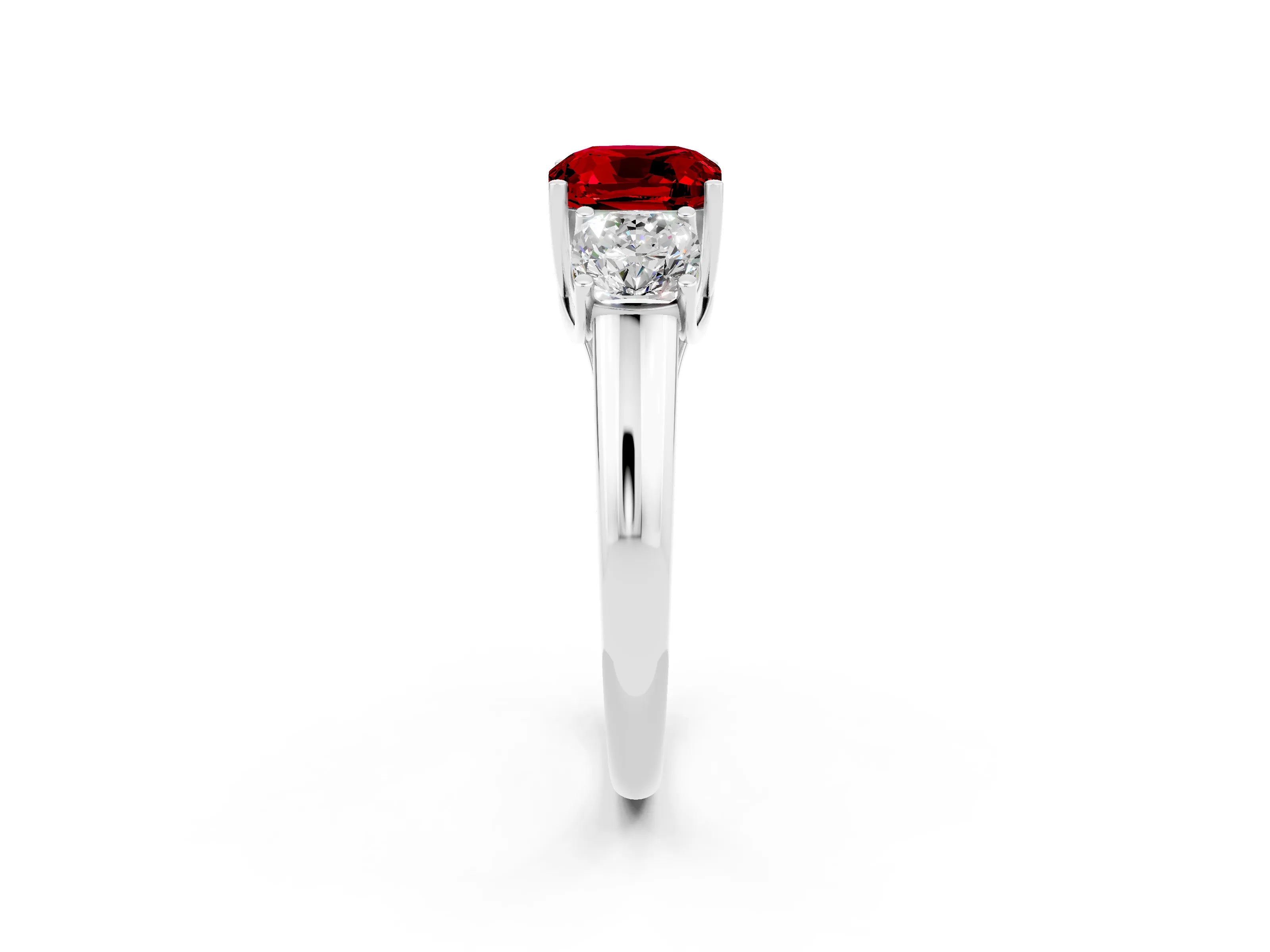 White gold Three-Stone Cushion Cut Ruby Engagement Ring with Prong Setting_2
