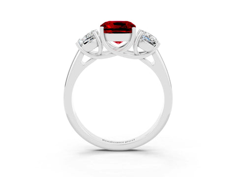 White gold Three-Stone Cushion Cut Ruby Engagement Ring with Prong Setting_3
