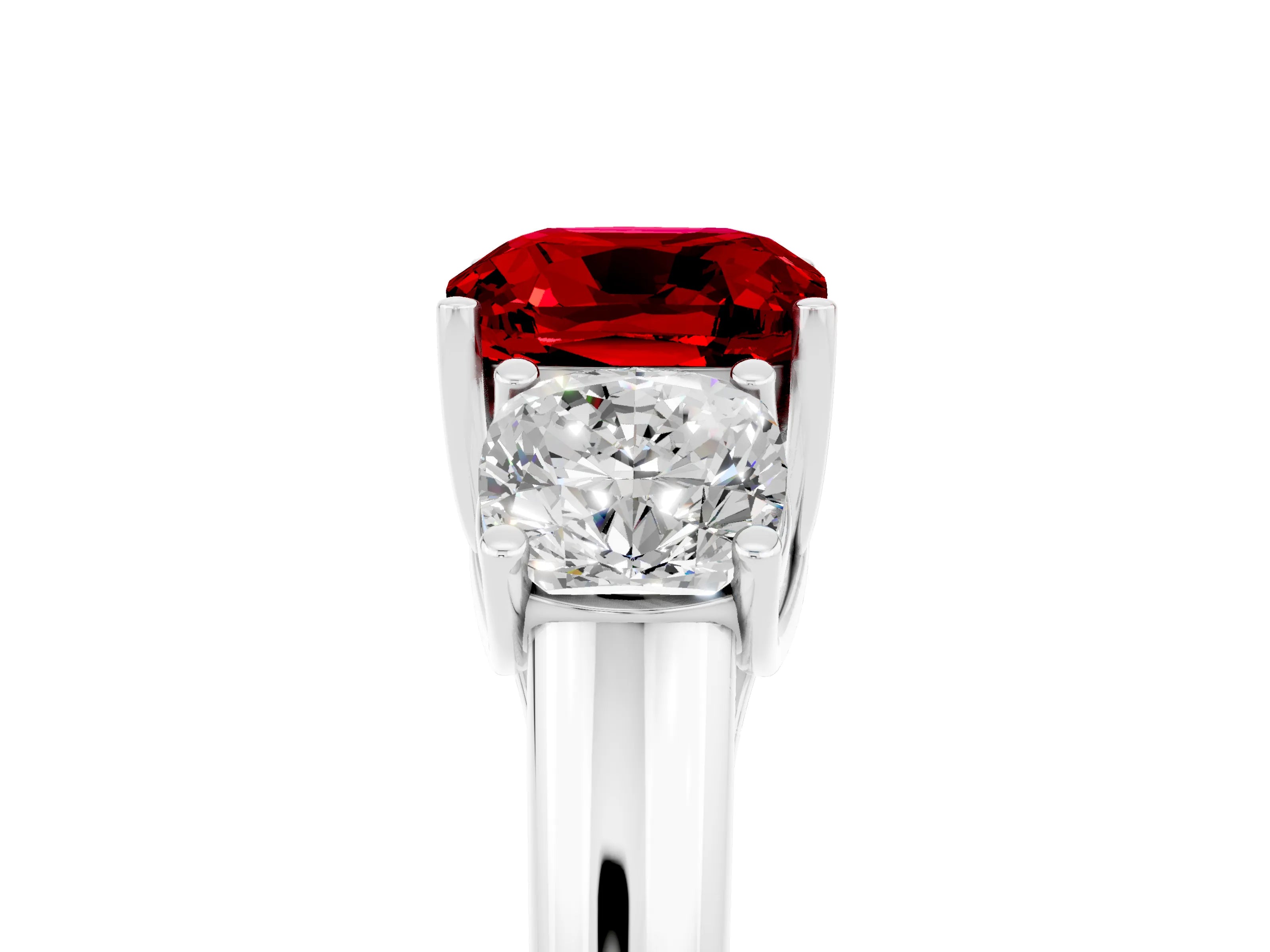 White gold Three-Stone Cushion Cut Ruby Engagement Ring with Prong Setting_5