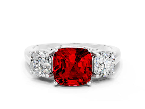 White gold Three-Stone Cushion Cut Ruby Engagement Ring with Prong Setting
