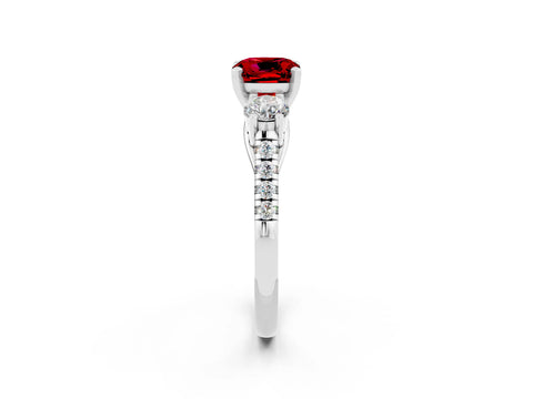 White gold Three-Stone Cushion Cut Ruby Pavé Band with Four-Prong Setting_2