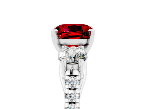 White gold Three-Stone Cushion Cut Ruby Pavé Band with Four-Prong Setting_5