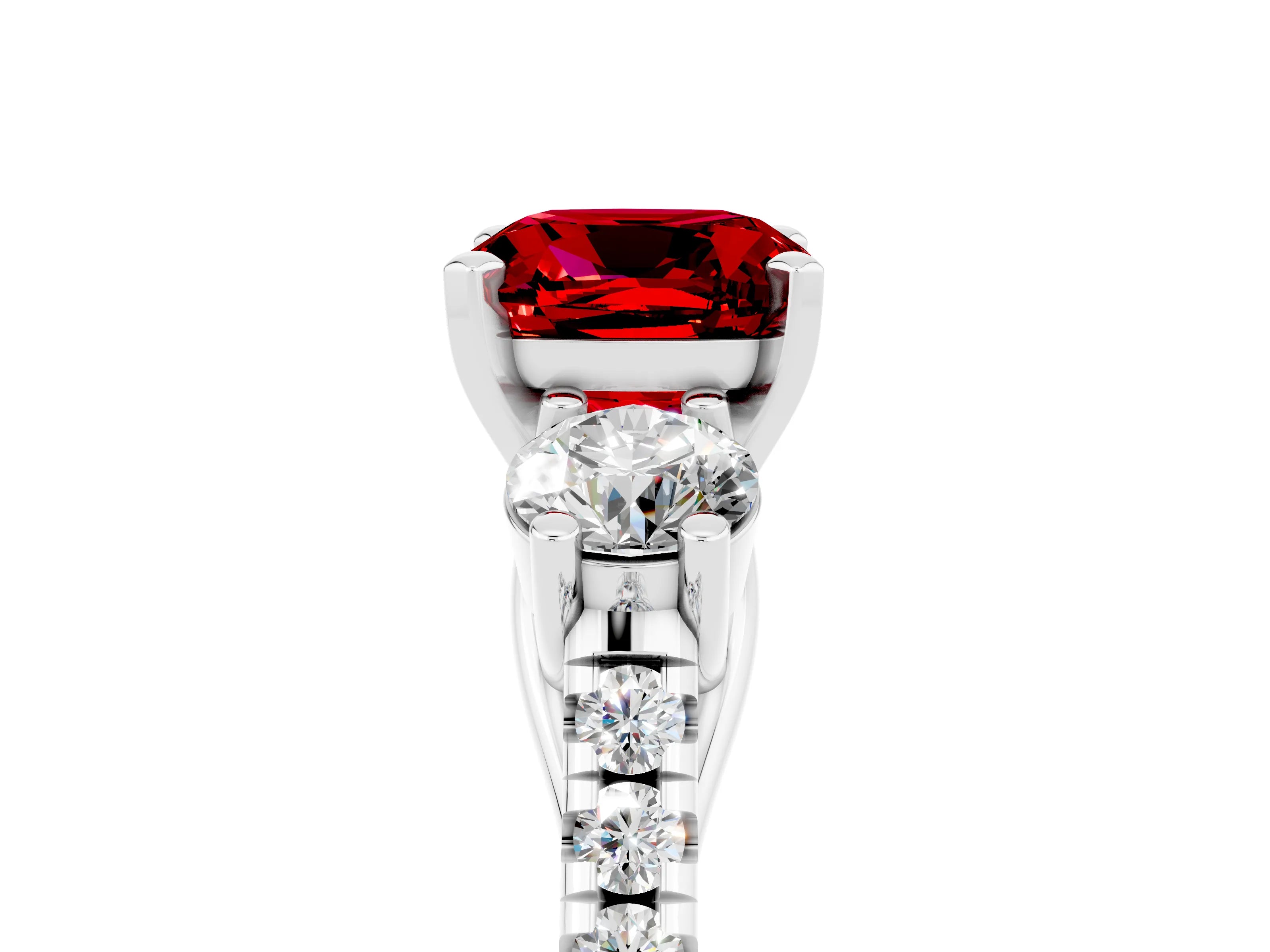 White gold Three-Stone Cushion Cut Ruby Pavé Band with Four-Prong Setting_5