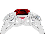 White gold Three-Stone Cushion Cut Ruby Ring with Pavé Band and Prong Setting_16