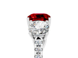 White gold Three-Stone Cushion Cut Ruby Ring with Pavé Band and Prong Setting_17