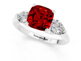 White gold Three-Stone Cushion Cut Ruby Ring with Pear Side Stones and Four-Prong Setting_1