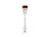 White gold Three-Stone Cushion Cut Ruby Ring with Pear Side Stones and Four-Prong Setting_2