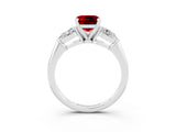White gold Three-Stone Cushion Cut Ruby Ring with Pear Side Stones and Four-Prong Setting_3