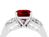 White gold Three-Stone Cushion Cut Ruby Ring with Pear Side Stones and Four-Prong Setting_4