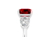 White gold Three-Stone Cushion Cut Ruby Ring with Pear Side Stones and Four-Prong Setting_5