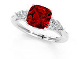 White gold Three-Stone Cushion Cut Ruby Ring with Pear  Side Stones in Four-Prong Setting_13