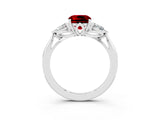 White gold Three-Stone Cushion Cut Ruby Ring with Pear  Side Stones in Four-Prong Setting_15