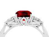 White gold Three-Stone Cushion Cut Ruby Ring with Pear  Side Stones in Four-Prong Setting_16