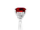 White gold Three-Stone Cushion Cut Ruby Ring with Pear  Side Stones in Four-Prong Setting_17