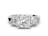 White gold Three-Stone Cushion Cut Solitaire Ring with Prong Setting_3