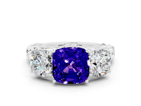 White gold Three-Stone Cushion Cut Tanzanite Braided Band Ring with Four-Prong Setting_12