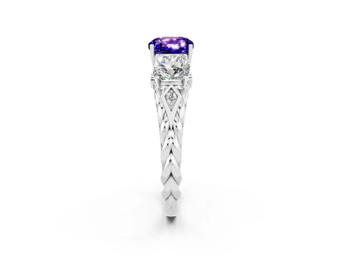 White gold Three-Stone Cushion Cut Tanzanite Braided Band Ring with Four-Prong Setting_14