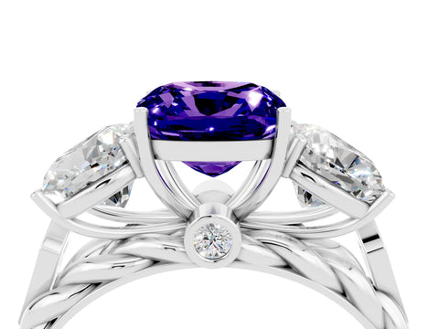 White gold Three-Stone Cushion Cut Tanzanite Braided Band Ring with Four-Prong Setting_16