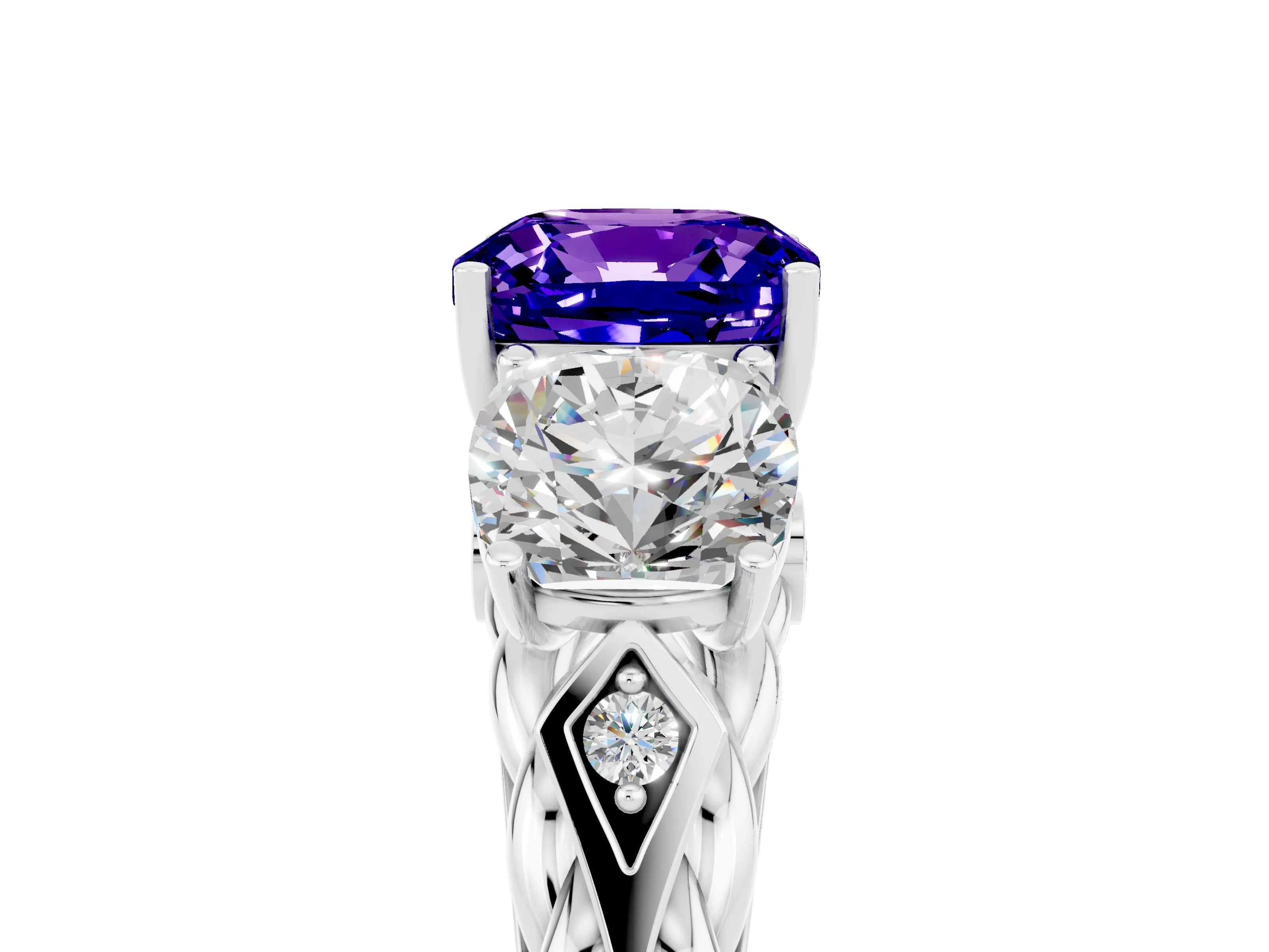 White gold Three-Stone Cushion Cut Tanzanite Braided Band Ring with Four-Prong Setting_17