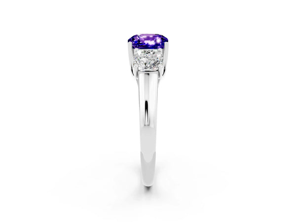 White gold Three-Stone Cushion Cut Tanzanite Engagement Ring with Prong Setting