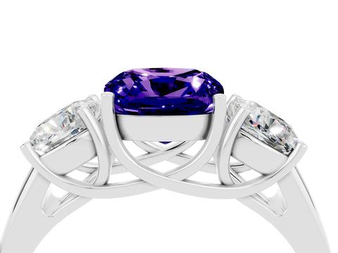 White gold Three-Stone Cushion Cut Tanzanite Engagement Ring with Prong Setting_4