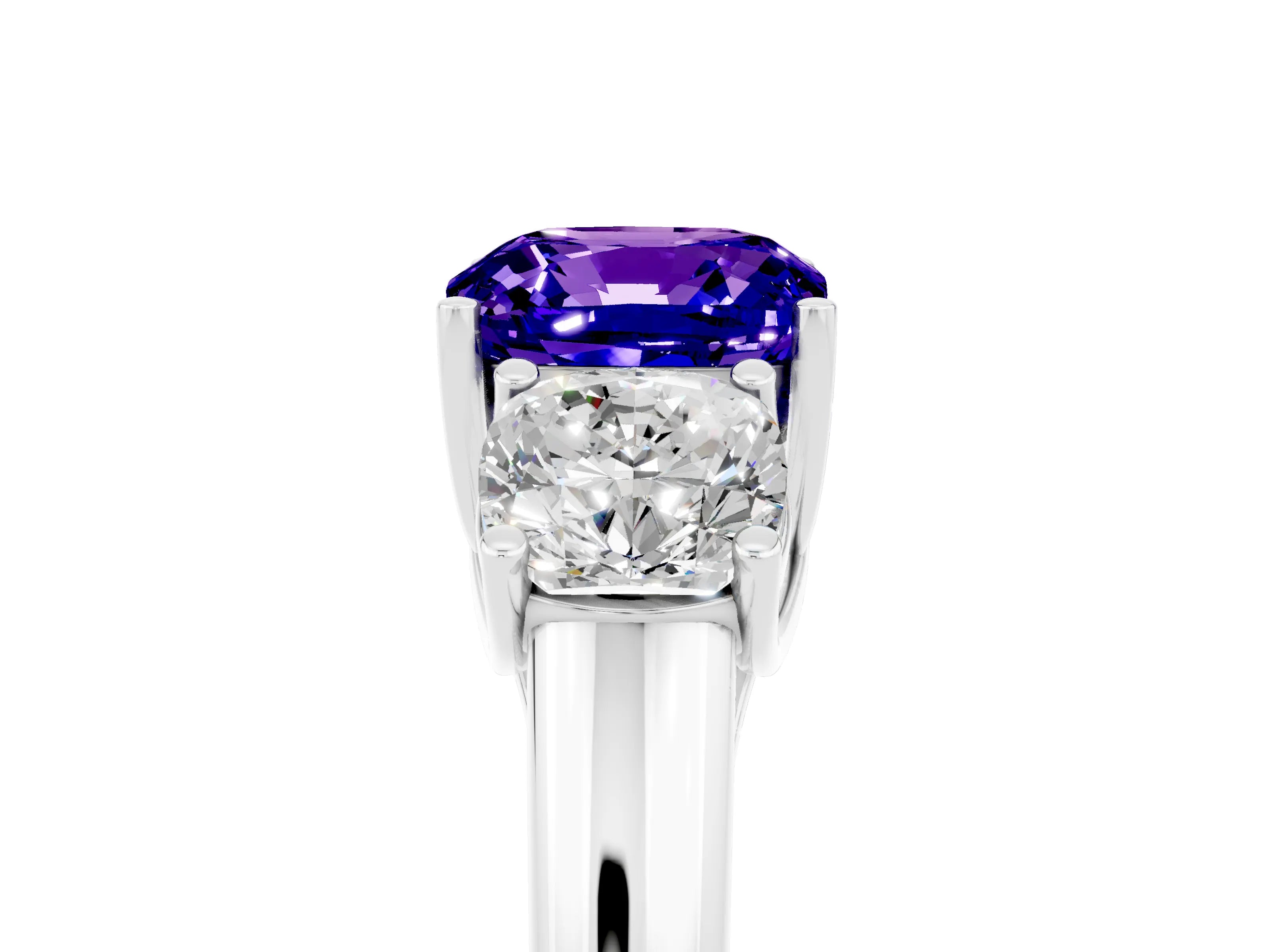 White gold Three-Stone Cushion Cut Tanzanite Engagement Ring with Prong Setting_5