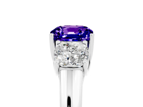White gold Three-Stone Cushion Cut Tanzanite Engagement Ring with Prong Setting_5
