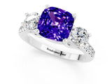 White gold Three-Stone Cushion Cut Tanzanite Pavé Band with Four-Prong Setting_1