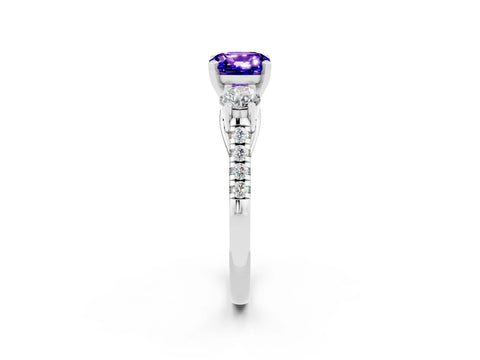 White gold Three-Stone Cushion Cut Tanzanite Pavé Band with Four-Prong Setting_2