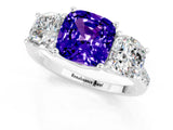 White gold Three-Stone Cushion Cut Tanzanite Ring with Pavé Band and Prong Setting_13