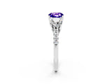 White gold Three-Stone Cushion Cut Tanzanite Ring with Pavé Band and Prong Setting_14